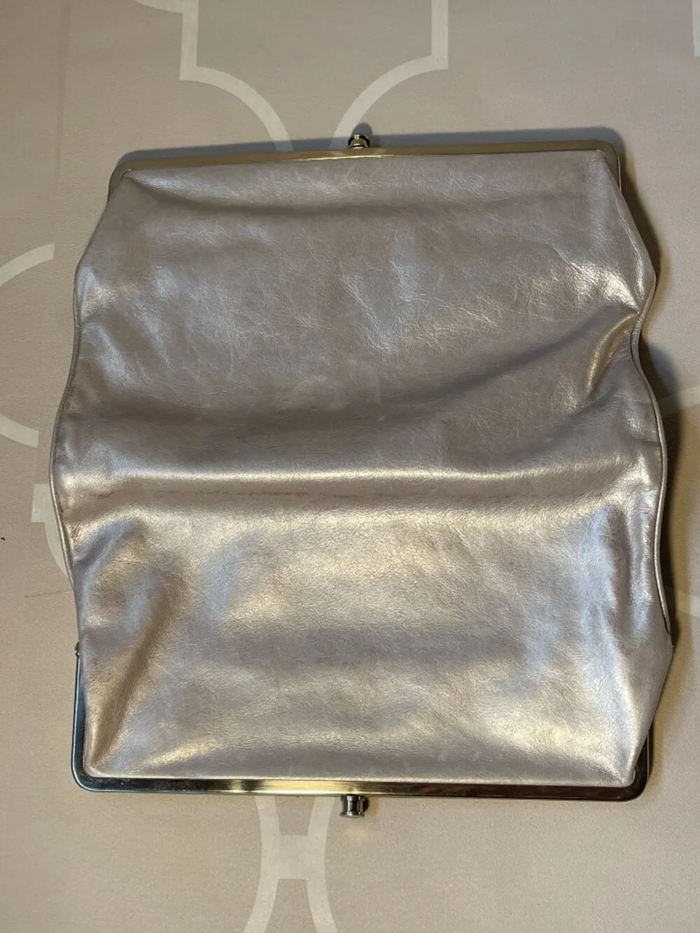 HOBO Large Leather Double Kisslock Frame Clutch Organizer Handbag